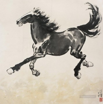 シュ・ベイホン・ジュ・ペオン Painting - 徐北紅ランニング馬古い中国のインク